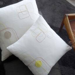 Square Decorative Cushion 40 X cm Design in Linen & Cotton Contemporary Geometric Pattern Handmade Hand Embroidered - thumbnail 3
