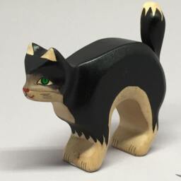 Toy Cat Wooden Colourful Black White With Cat's Arched Back Size 10, 5x5, 0x2, 2 cm - Bxhxs Approx.30 Gr - thumbnail 3