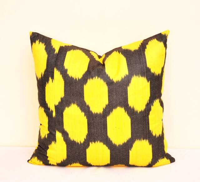 Handmade Yellow Ikat Pillow Cover, Organic Cotton Accent Cushion - 20x20 In - image 1