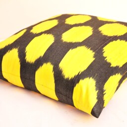 Handmade Yellow Ikat Pillow Cover, Organic Cotton Accent Cushion - 20x20 In - thumbnail 2