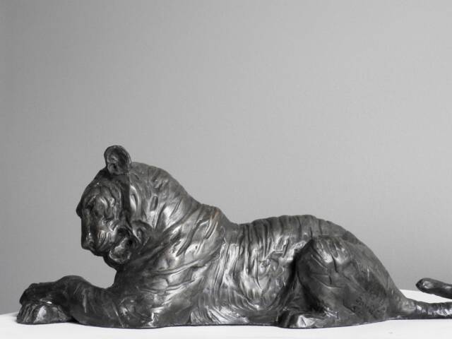 Bronze Tiger Sculpture Original Art Decor By Kindrie Grove - image 1