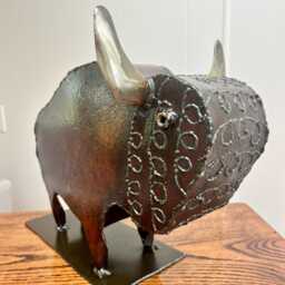Tabletop Metal Wild Buffalo, Bison Steel Art Sculpture - thumbnail 3