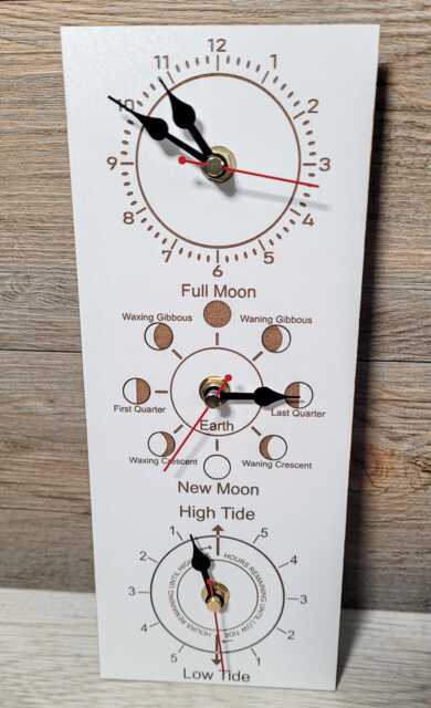 Vertical Laser Engraved Time, Tide & Moon Phase Whiteboard Wall Clock Handmade Mdf 3-In-1 Nautical - Personalized Gift 11cm X 28cm - image 1