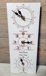 Vertical Laser Engraved Time, Tide & Moon Phase Whiteboard Wall Clock Handmade Mdf 3-In-1 Nautical - Personalized Gift 11cm X 28cm