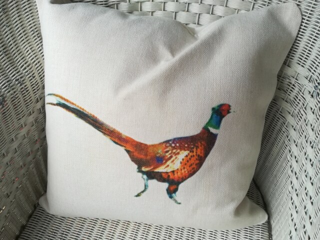 Pheasant On A Cushion Cover Hessian Style Covercanvass/Linen Feel - image 1