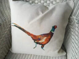 Pheasant On A Cushion Cover Hessian Style Covercanvass/Linen Feel - thumbnail 1