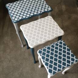 Nest Of Tables Painted Bespoke Cow Rabbit Moroccan Geometric Art Deco Stencilled - thumbnail 2