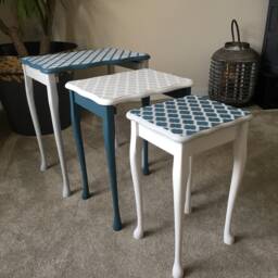 Nest Of Tables Painted Bespoke Cow Rabbit Moroccan Geometric Art Deco Stencilled - thumbnail 3