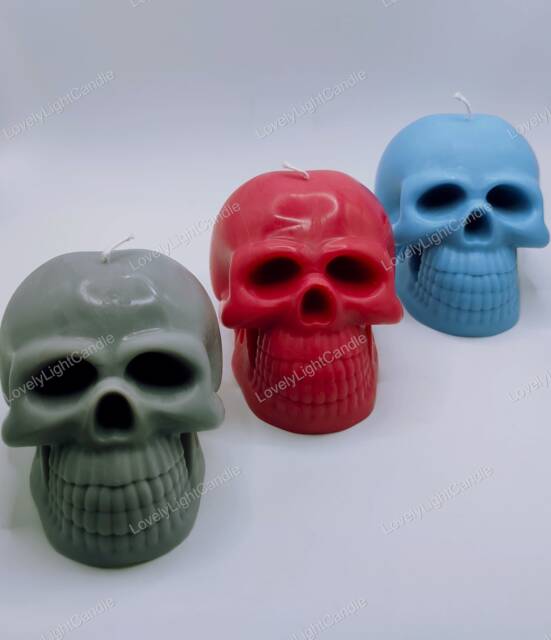 Handmade Skull Pillar Candle Gothic Halloween Decor - image 1