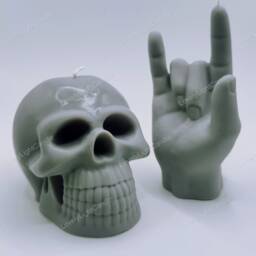 Handmade Skull Pillar Candle Gothic Halloween Decor - thumbnail 2