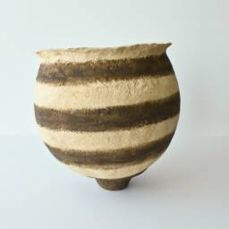 Large Stripped Paper Mache Vase, Wabi Sabi Primitive Pottery Vessel, Rustic Bowl For Shelf Or Table Decor - thumbnail 2