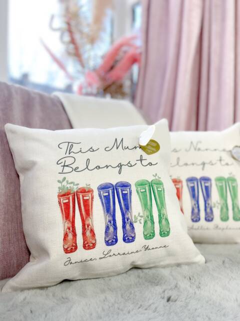 Personalised Cushion, Wellie Family Gift, Gift For Mum, Mum Cushion Cover, Her, Home Decor - image 1