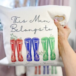 Personalised Cushion, Wellie Family Gift, Gift For Mum, Mum Cushion Cover, Her, Home Decor - thumbnail 2