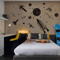Rocket Wall Decal Space Travel Decals, Little Astronaut, Stars, Planets Solar System-Kids Room Decal-Dk411 - thumbnail 3