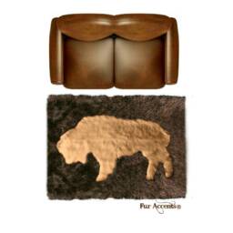 Buffalo Faux Fur Area Rug - Hand Sewn Western Decor - thumbnail 1