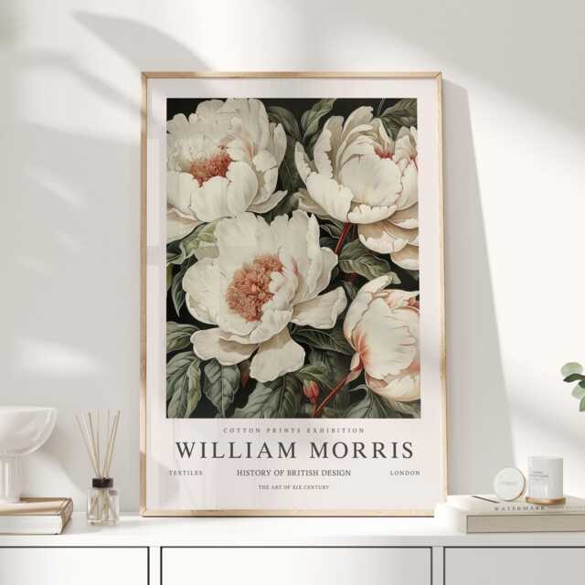 William Morris Print, Art, Exhibition Poster, Botanical Gifts, Peony Decor, Art Sage Green Wall - image 1