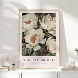 William Morris Print, Art, Exhibition Poster, Botanical Gifts, Peony Decor, Art Sage Green Wall - thumbnail 1