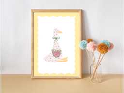 Pretty Pastel Yellow Goose Print With Scalloped Pocket. Perfect For Girls Rooms, A Playroom Or Baby Nursery - Print Only - thumbnail 1
