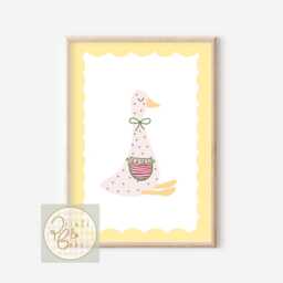Pretty Pastel Yellow Goose Print With Scalloped Pocket. Perfect For Girls Rooms, A Playroom Or Baby Nursery - Print Only - thumbnail 3