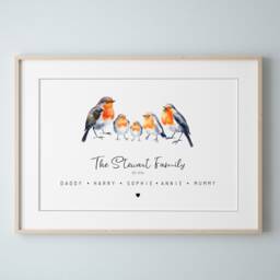 Personalised Robin Bird Family Print, Custom Gift, Animal Elephant Art Mothers Day Birthday Gift - thumbnail 1