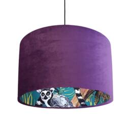 Purple Lampshade in Velvet With Teal Lemur Lining, Large Tropical Ceiling Lightshade
