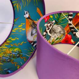 Purple Lampshade in Velvet With Teal Lemur Lining, Large Tropical Ceiling Lightshade - thumbnail 3