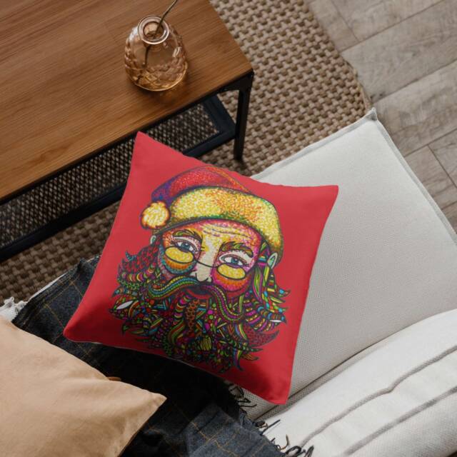 Christmas Double-Sided Cotton Pillow - Decor Home Santa Claus Drawing Red Black Colorful - image 1