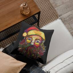 Christmas Double-Sided Cotton Pillow - Decor Home Santa Claus Drawing Red Black Colorful - thumbnail 2