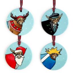 Highland Cow Christmas Tree Ornaments - 4 Designs To Choose From. Doubled Sided Scottish Decorations. Gift Idea, Scotland - thumbnail 4