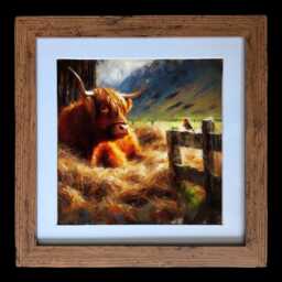 "Framed Highland Cow Print Angus & Robin, Scottish Art - 10""x10" - thumbnail 2