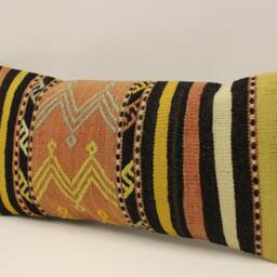 Vintage Turkish Kilim Pillow Cover, Boho Lumbar Cushion - 10x20 - thumbnail 3
