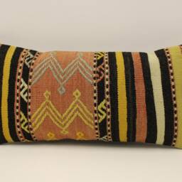 Vintage Turkish Kilim Pillow Cover, Boho Lumbar Cushion - 10x20 - thumbnail 2