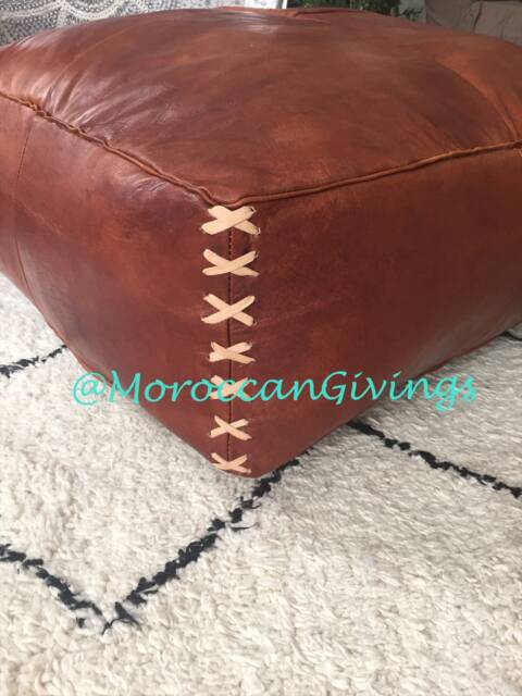 Xx Large Leather Floor Cushion - Xxl Moroccan Contemporary, Luxurious Design Pouffe Square Chestnut Cover Only - image 1