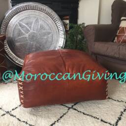 Xx Large Leather Floor Cushion - Xxl Moroccan Contemporary, Luxurious Design Pouffe Square Chestnut Cover Only - thumbnail 3