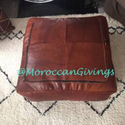 Xx Large Leather Floor Cushion - Xxl Moroccan Contemporary, Luxurious Design Pouffe Square Chestnut Cover Only - thumbnail 4