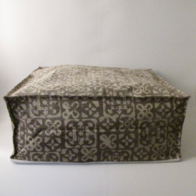 Pouf Ottoman Brown Square Hand Block Print, Stone-Washed, Bean Bag, Cotton Cover, Extra Seating, Pet Bed - image 1