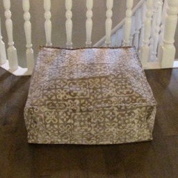 Pouf Ottoman Brown Square Hand Block Print, Stone-Washed, Bean Bag, Cotton Cover, Extra Seating, Pet Bed - thumbnail 2