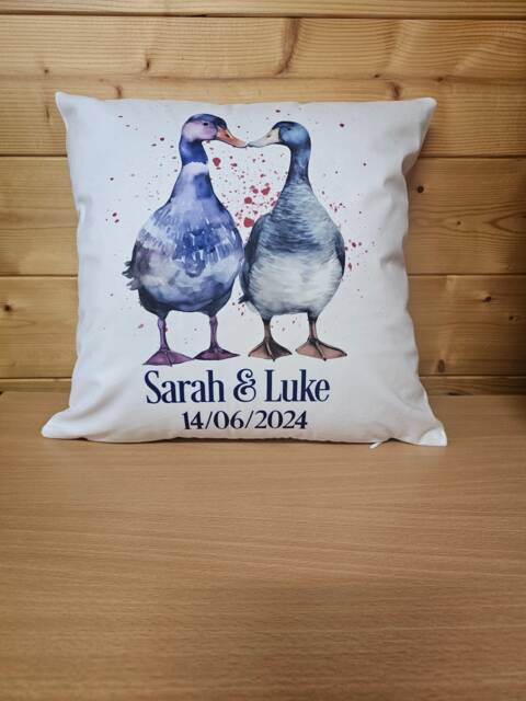 Personalised Love Cushion, Gift For Wife Birthday Or Anniversary, Wedding Gift, Bedroom Decor Pillow, Runner Duck Couple - image 1