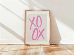 xoxo Pink Typography Print Bold Love Wall Art - Unframed - thumbnail 1
