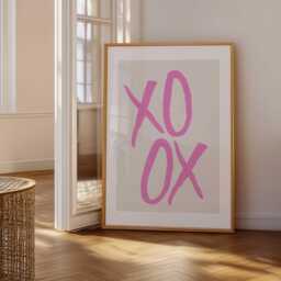 xoxo Pink Typography Print Bold Love Wall Art - Unframed - thumbnail 3