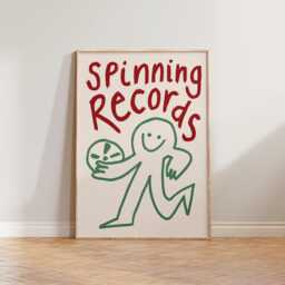Music Wall Art Print, Living Room Spinning Records Poster, Record Player Art, Vinyl Prints, Hand Drawn Doodle - thumbnail 1