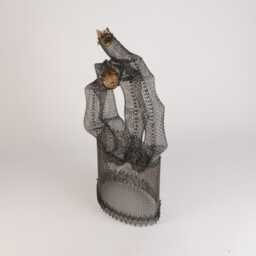 "steel Wire Mesh Sculpture With Gold Ceramic, Tabletop Abstract Art, 13"" X 8.5" - thumbnail 2