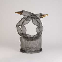 "steel Wire Mesh Sculpture With Gold Ceramic, Tabletop Abstract Art, 13"" X 8.5"