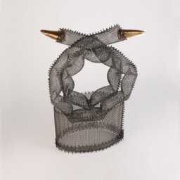 "steel Wire Mesh Sculpture With Gold Ceramic, Tabletop Abstract Art, 13"" X 8.5" - thumbnail 3