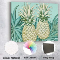 Pastel White Pineapple Tropical Botanical Illustration Canvas Wall Art Print Decor Picture Ready To Hang - thumbnail 2