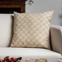 Wildflower Cushion in Natural Linen. Block-Print Floral, Blossoms & Botanical Design, Multicoloured. 17x17