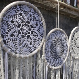 Large Boho Dream Catcher Wall Hanging, Crochet Doilies - thumbnail 3