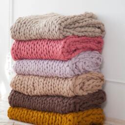 Handmade Chunky Knit Merino Wool Blanket, Pink Blush - thumbnail 3