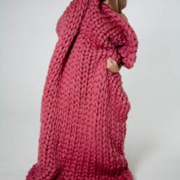 Handmade Chunky Knit Merino Wool Blanket, Pink Blush - thumbnail 2