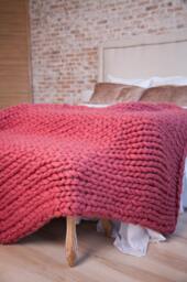 Handmade Chunky Knit Merino Wool Blanket, Pink Blush